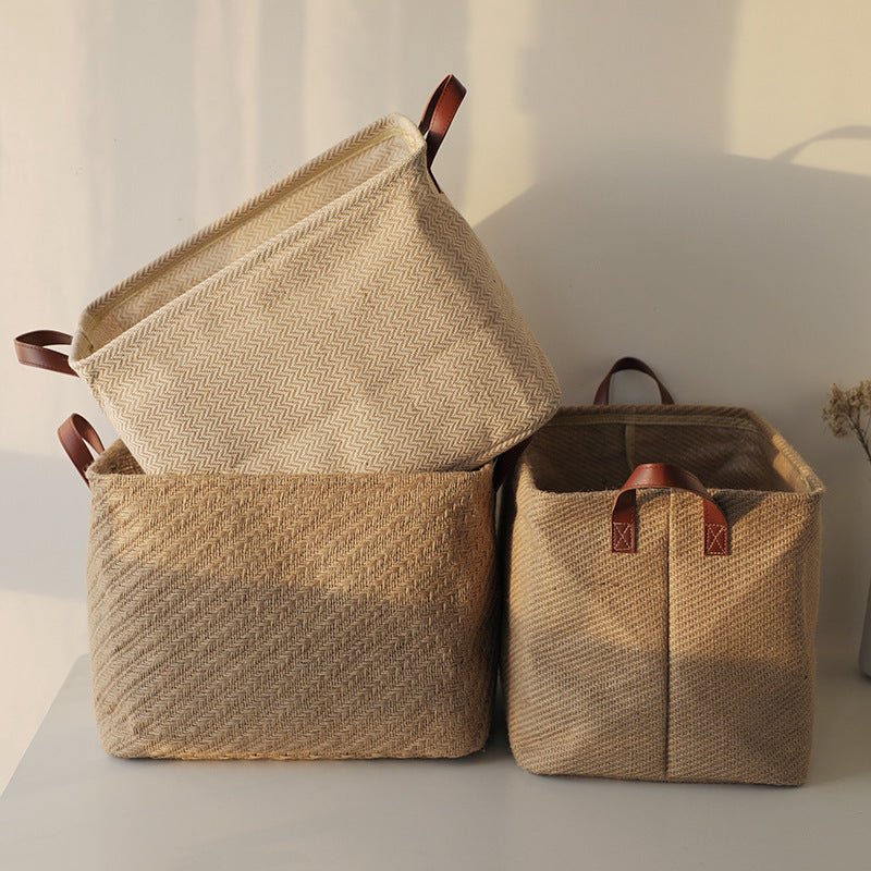 Storage Basket Jute Fabric Foldable Storage Box - Nook&Nuzzle