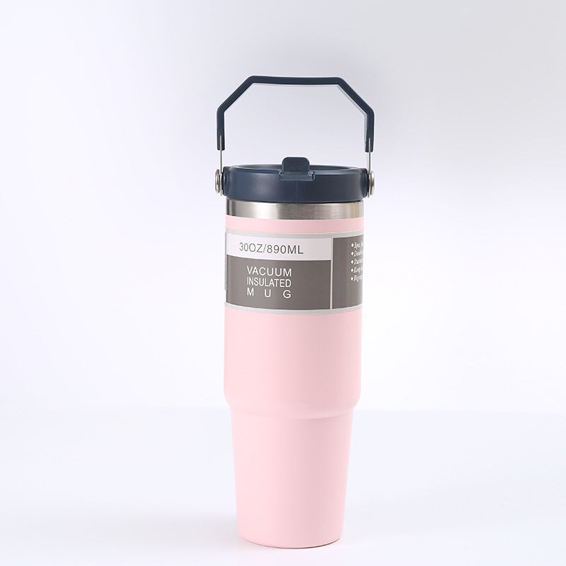 Insulated Stainless Steel Travel Tumbler with Handle – Portable Car Cup, Coffee Mug & Sports Water Bottle
