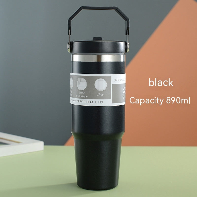 Insulated Stainless Steel Travel Tumbler with Handle – Portable Car Cup, Coffee Mug & Sports Water Bottle
