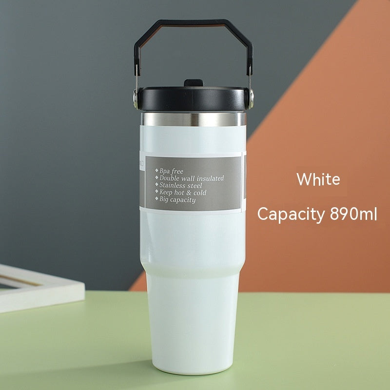 Insulated Stainless Steel Travel Tumbler with Handle – Portable Car Cup, Coffee Mug & Sports Water Bottle
